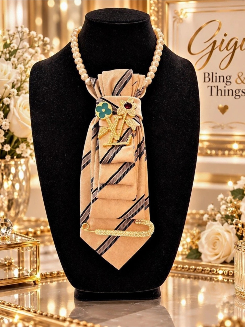 Scarf Necklace in Pink & Black Like New